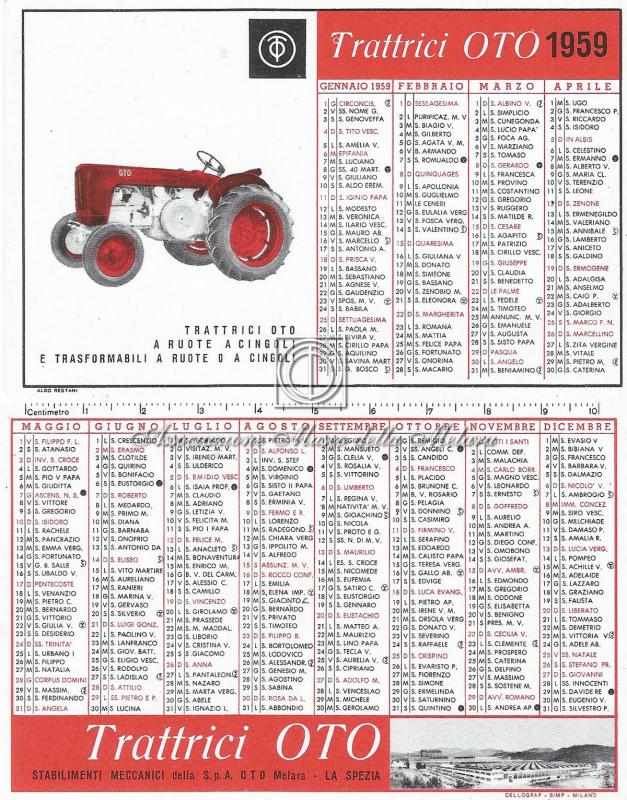 Calendario tascabile promozionale 1959 - Trattrici OTO